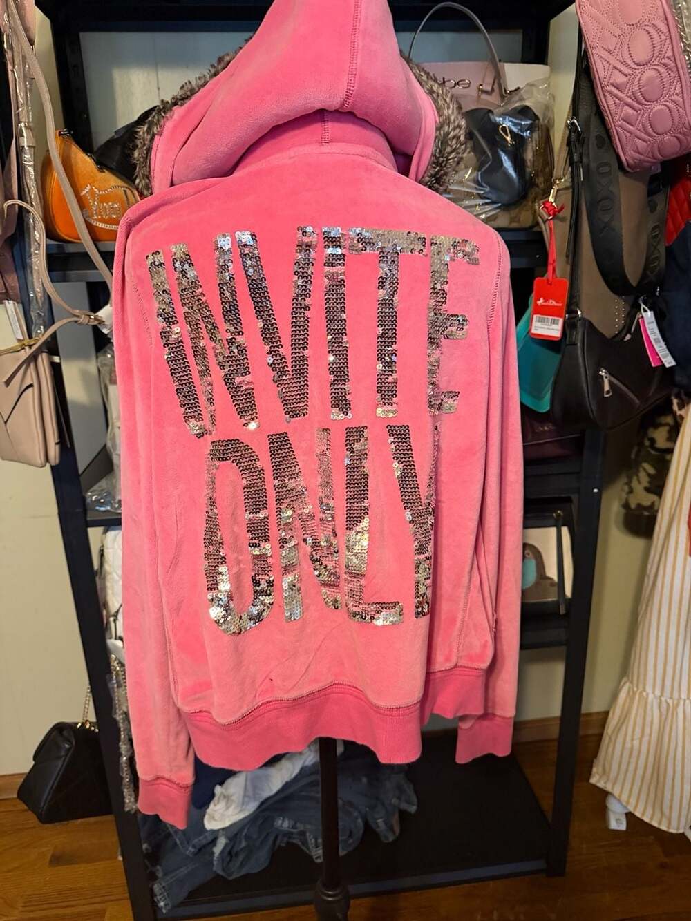 Y2K VINTAGE Victoria's Secret PINK 'Invite Only' Velour Faux Fur Lined Hoodie